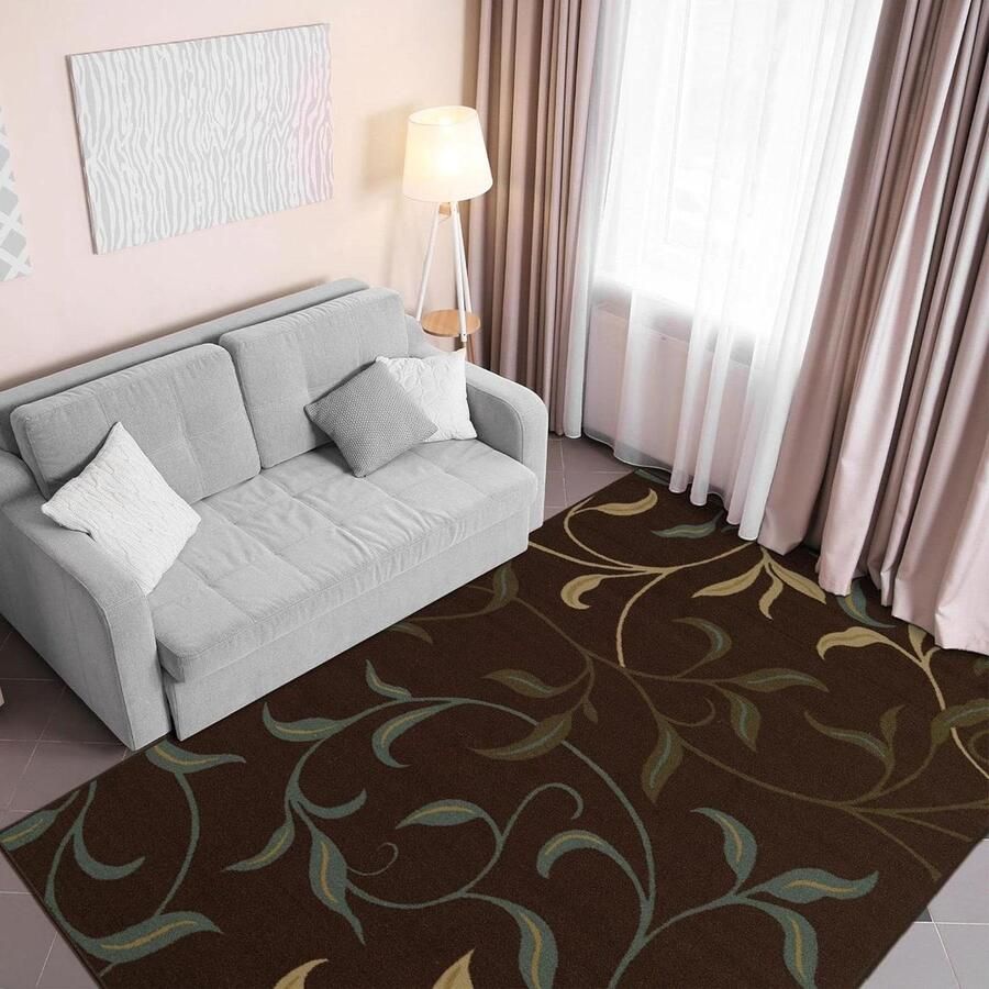 100 cm x 150 cm bruin Hedendaags Bladerendesign rubberen rugtapijt Ottohome Collection