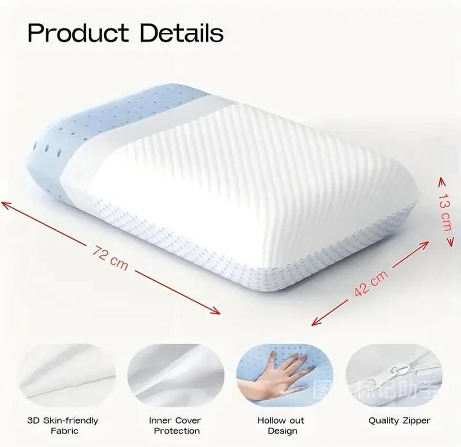 100% Katoenen Ergonomisch Kussen – Afneembare & Wasbare Hoes – Niet Vervormend – Met Rits – Geschikt voor Bed Bank & Hotels