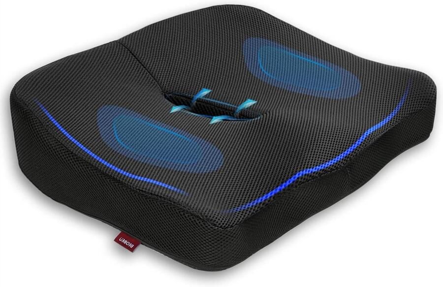 100% Pure Memory Foam Ventilated Ergonomic Seat Cushion Relieves Back Hip and Sciatica Pain for Office Chair Car Seat Wheelchair (Black)