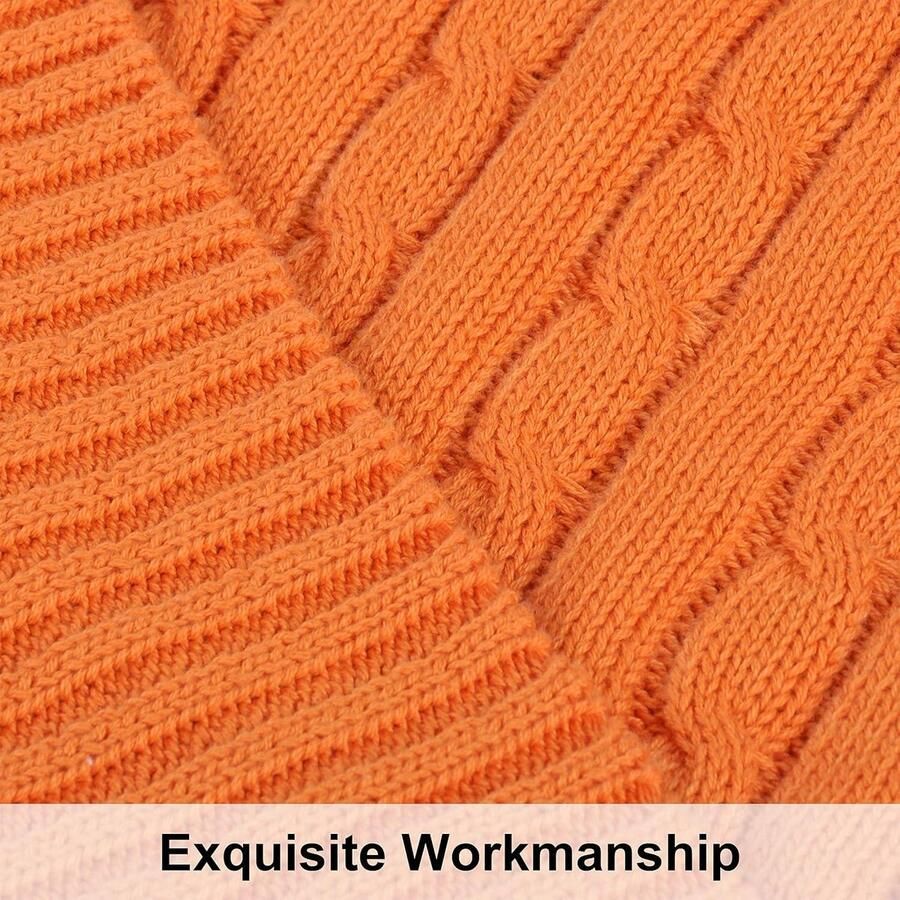 100% puur katoenen kabelgebreide deken superzachte warme gebreide deken voor bank extra gezellig machinewasbaar oranje 130 x 170 cm