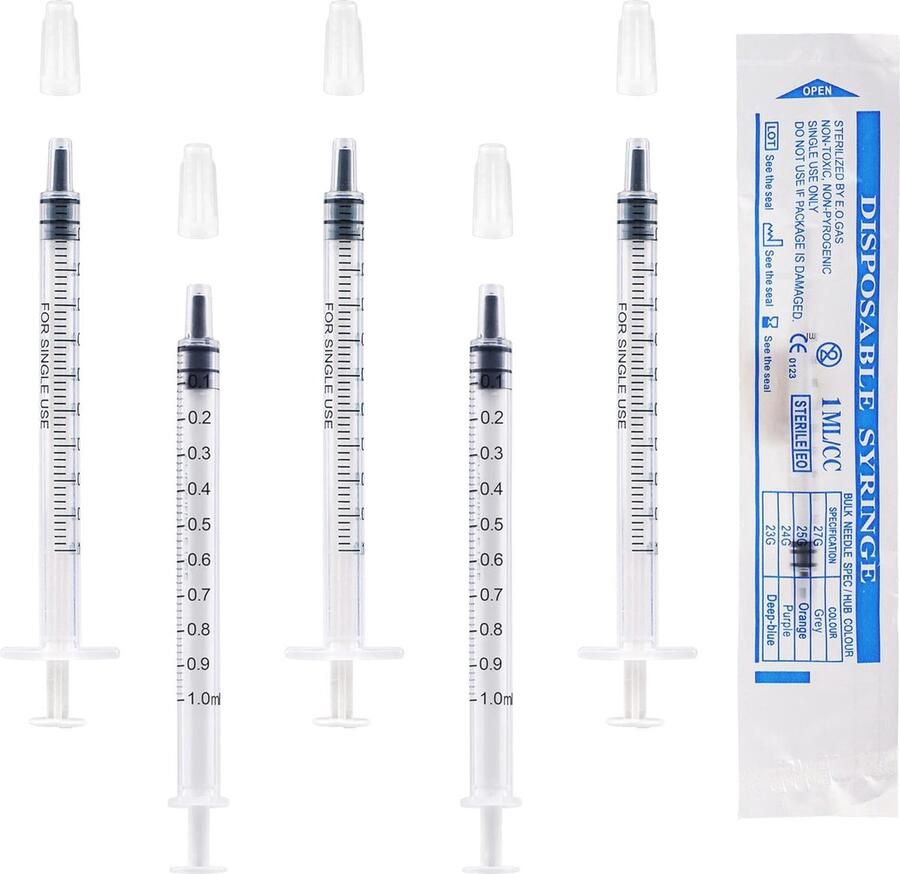 100 stuks 1 ml plastic spuiten zonder naald voor vloeistofmeten en het verzorgen van planten en huisdieren