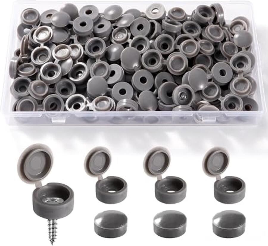 100 Stuks Scharnierende Schroefafdekkappen voor Meubels en Kledingkasten Grijs