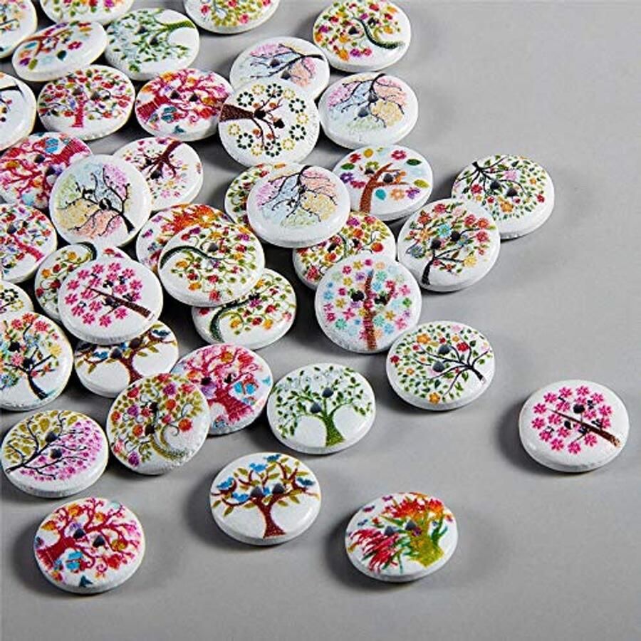 100 stuks witte gemengde knopen met 2 gaten 15 mm houten knopen voor naaien en handwerken