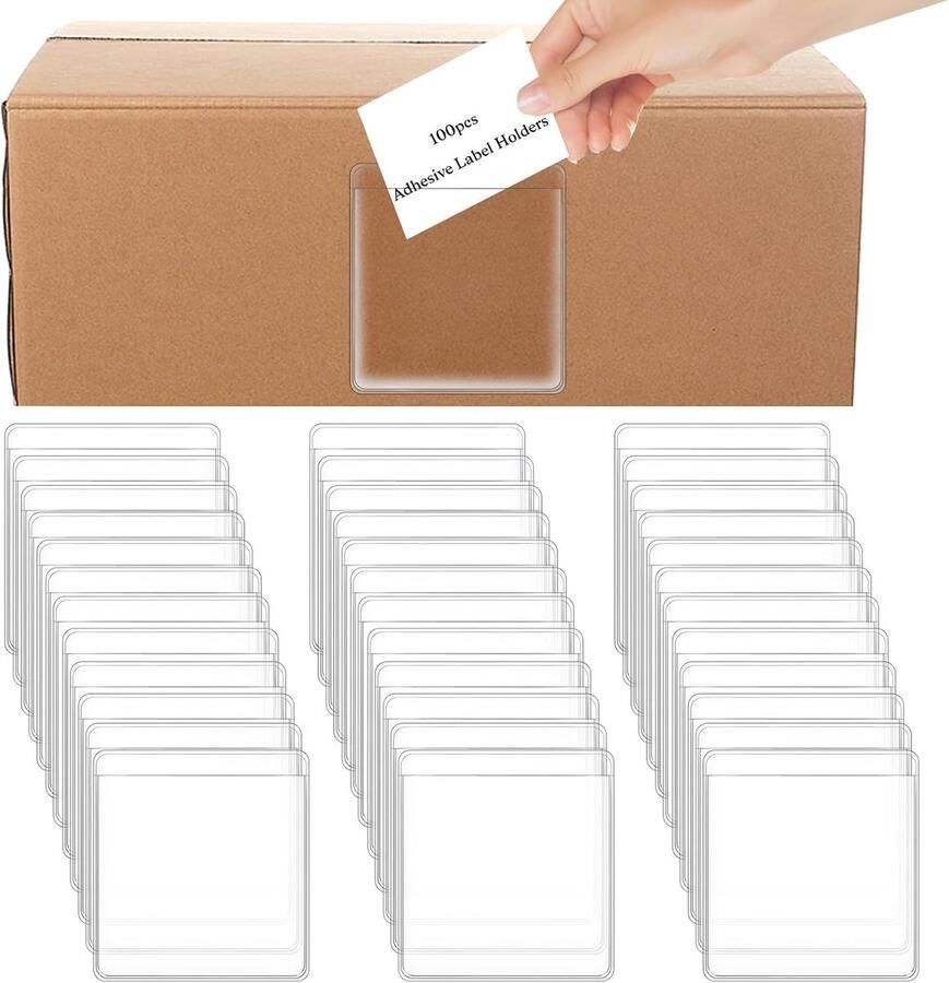 100 stuks zelfklevende labelhouders doorzichtige plastic zelfklevende zakken rechthoekige indexkaartlabels voor bestandsmarkering schoolbibliotheek zakelijke kantoorbenodigdheden (5 6 x 4 96 cm)