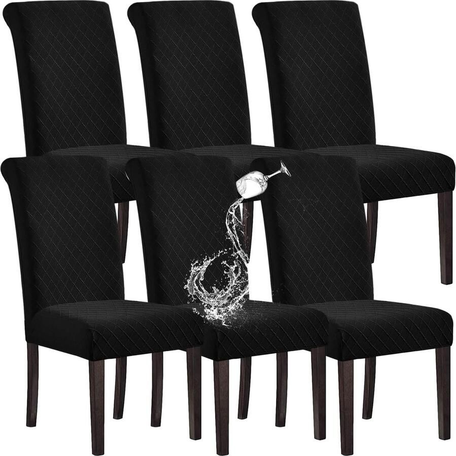 100% waterdichte eetkamerstoelhoes stretch jacquard Parsons stoel hoes verwijderbare wasbare stoelbeschermer (zwart set van 6)