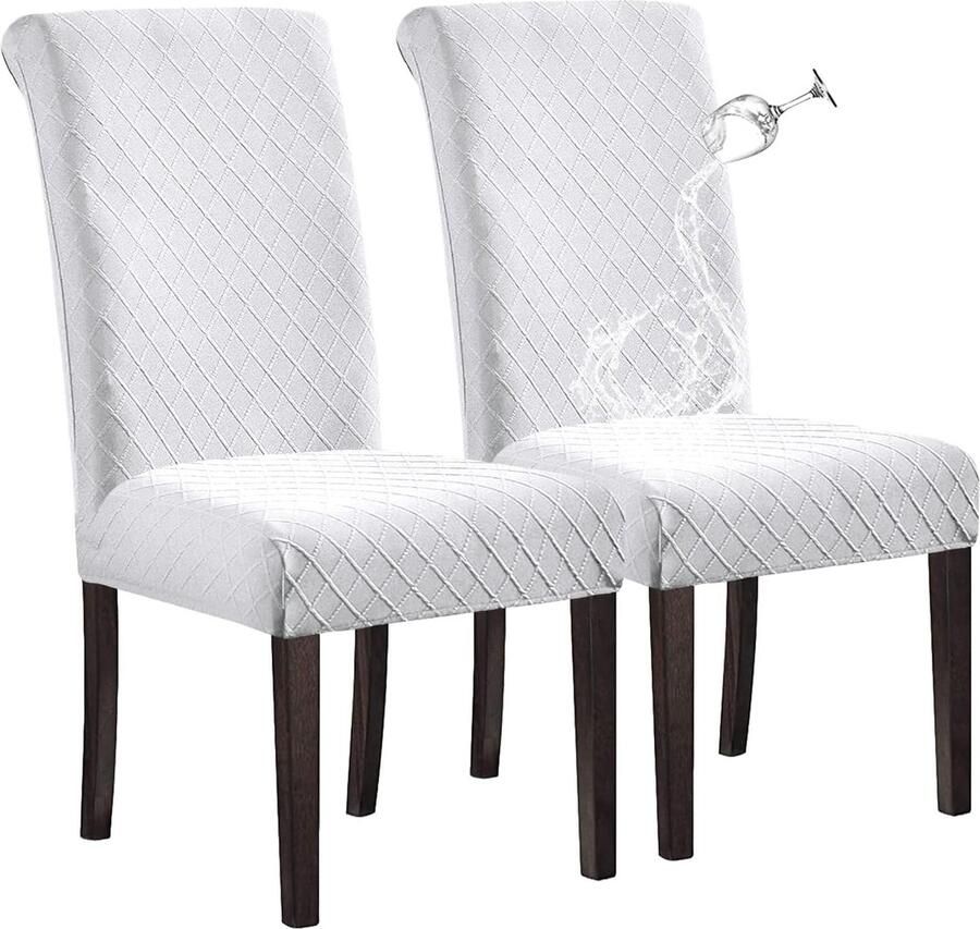 100% waterdichte hoes voor eetkamerstoelen stretch jacquard parsons stoelhoes afneembaar wasbaar stoelbeschermer (wit set van 2)