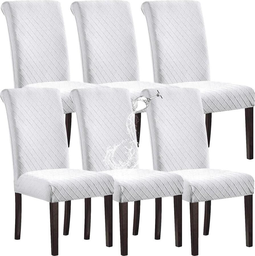 100% waterdichte eetkamerstoelhoes stretch jacquard parsons stoel slipcover afneembaar wasbaar stoelbeschermer (wit set van 6)