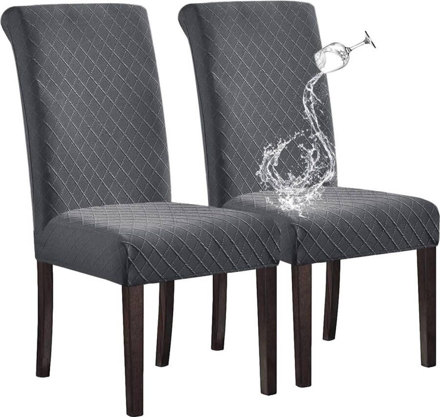 100% waterdichte eetkamerstoelhoes stretch jacquard Parsons stoelhoes afneembare wasbare stoelbeschermer (donkergrijs set van 2)