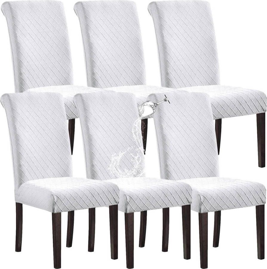 100% Waterdichte Eetkamerstoelhoes Stretch Jacquard Parsons Stoelhoes Afneembare Wasbare Stoelbeschermer (Wit Set van 6)