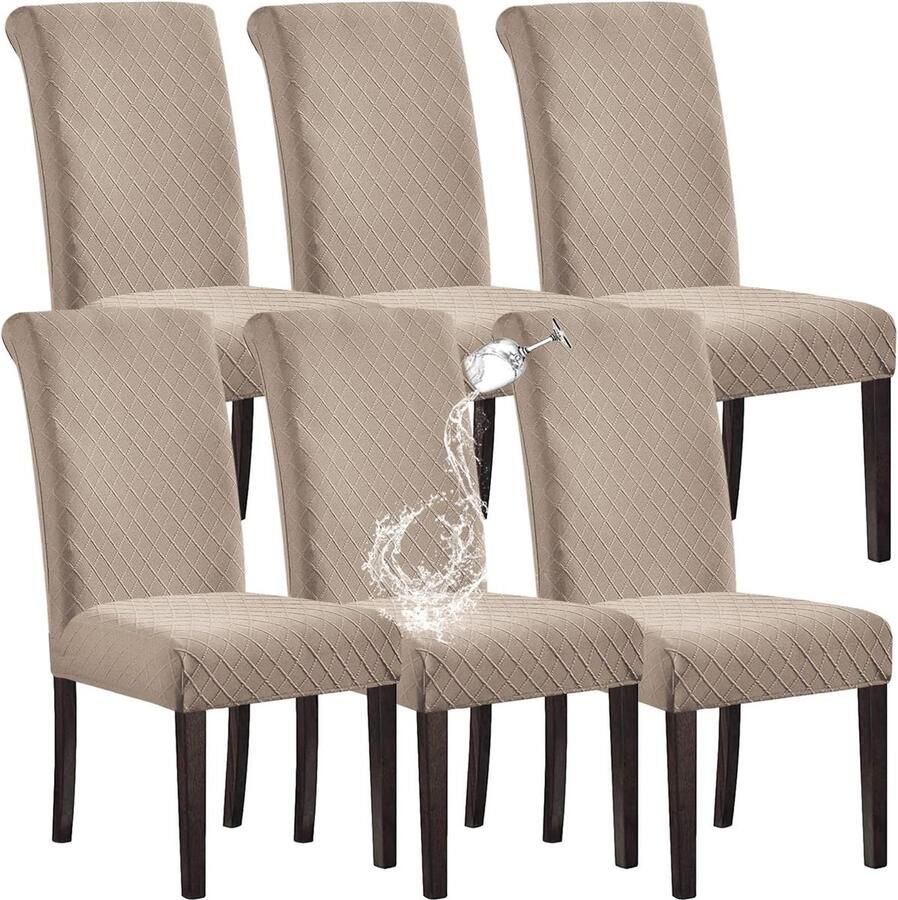 100% waterdichte hoes voor eetkamerstoelen stretch jacquard parsons stoelhoes afneembaar wasbaar stoelbeschermer (kaki set van 6)