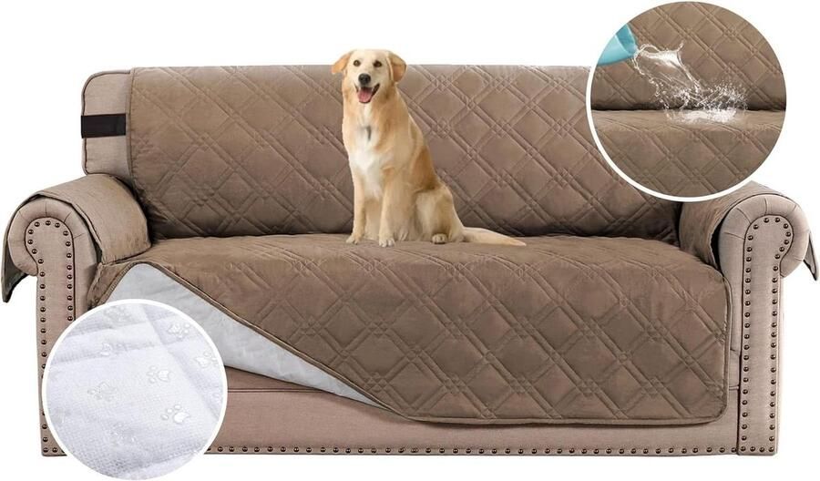 100% waterdichte Loveseat hoes honden huisdieren 2-zits lederen bank antislip rug verstelbare riem Taupe 54 inch