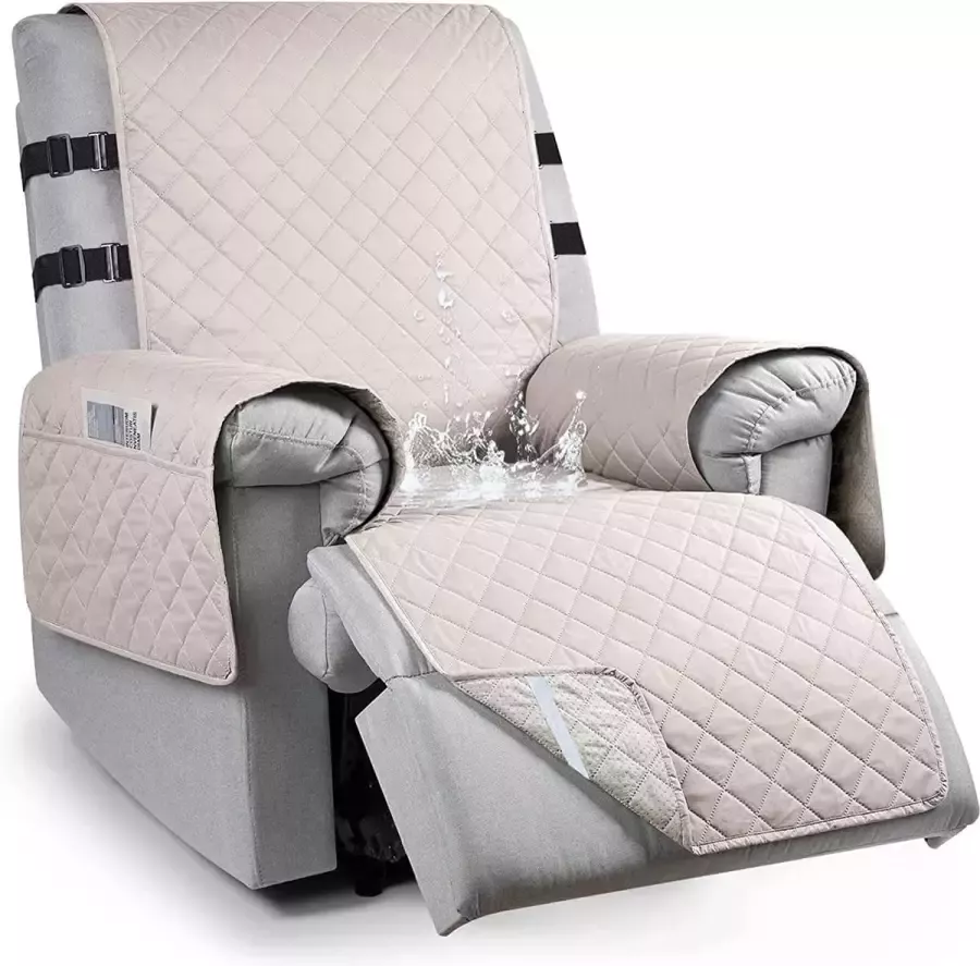 RAPRAP 100% waterdichte fauteuilbeschermer voor tv-stoelen antislip fauteuilbeschermer met zakken armleuning 1-zits fauteuilkussen geschikt voor huis met kinderen en huisdieren hond kaki L