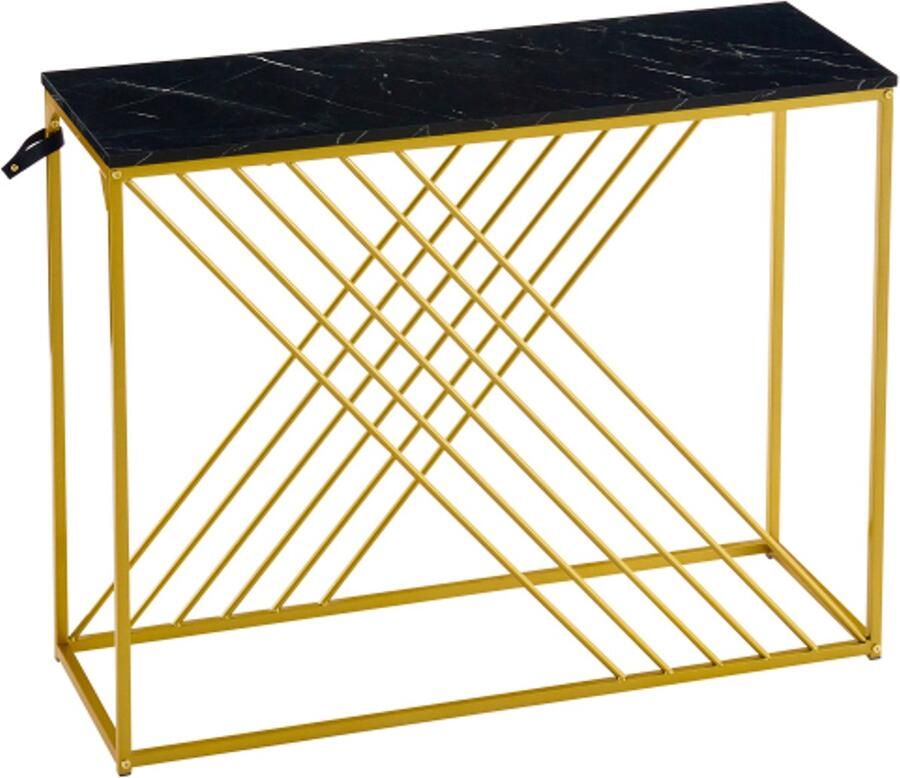 100 x 35 x 77 cm Zwarte tafel met gouden voet MDF hoogglans tafel voor de entree consoletafel haltafel dressoir bijzettafel vintage