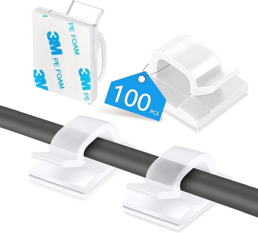 100 zelfklevende kabelhouders voor kabelmanagement Kabelclips voor een opgeruimd bureau