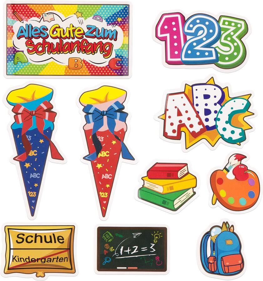 100pcs First School Day Sticker Set Everything Gute Zum School Initial Stickers Coated Paper Table Stickers School Child School Introduction Decoration for Desk Stationery Boys Girls Various Patterns