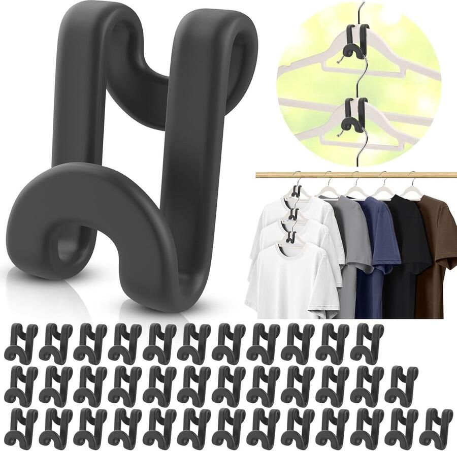 100stuks kledinghanger connector haken ruimtebesparende stevige hangerverlengclips voor kast organisatoren zwart-Kledinghaak Haken voor kledingkast Hanger voor kleding