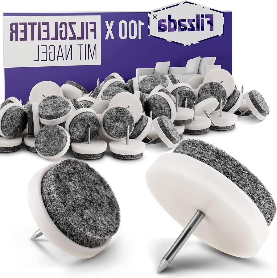 100x viltglijders nagels Ø 24 mm (wit) professionele meubelglijders stoelglijders vilt om te spijkeren