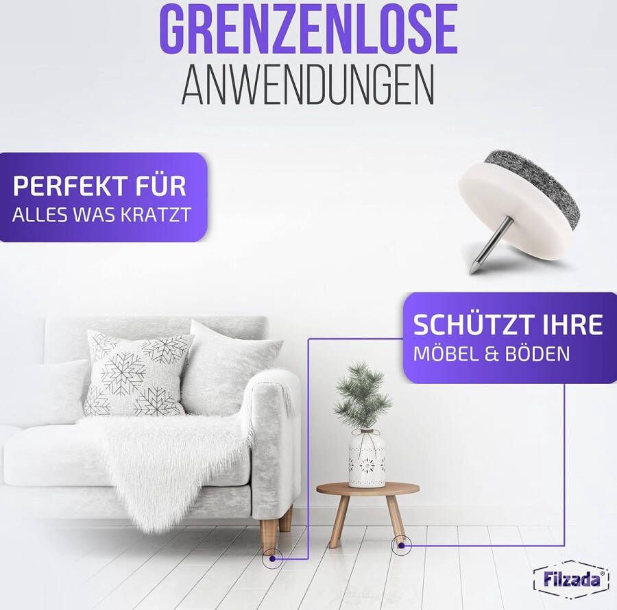 100x viltglijders nagels Ø 24 mm (wit) professionele meubelglijders stoelglijders vilt om te spijkeren