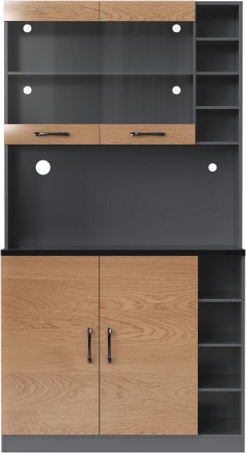 100x47x187cm keukenkast buffet met LED-sfeerverlichting en kabelgaten houten keukenkast vrijstaand in hoogte verstelbare zijplanken