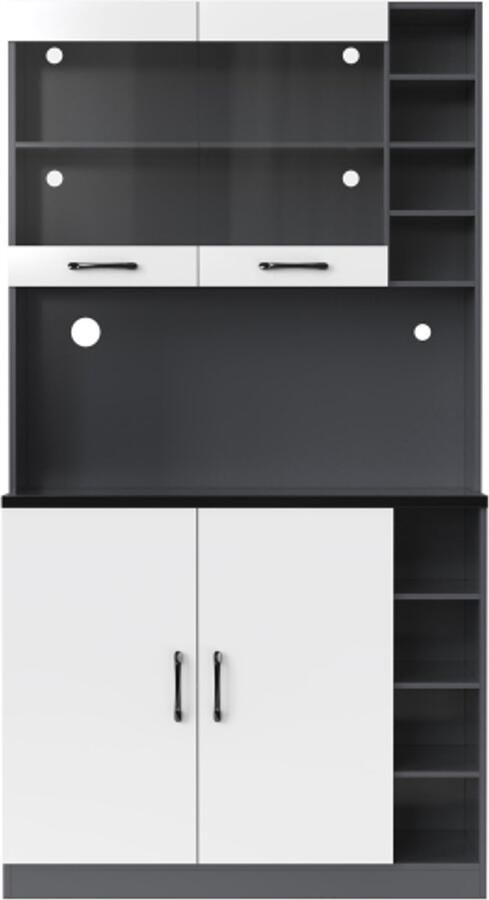 100x47x187cm keukenkast buffet met LED-sfeerverlichting en kabelgaten houten keukenkast vrijstaand in hoogte verstelbare zijplanken