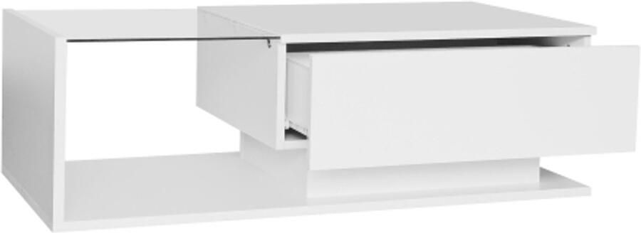 100x50x32 cm hoogglans witte salontafel met glazen blad en lades krasbestendig met 1 lade LED verlichting moderne stijl