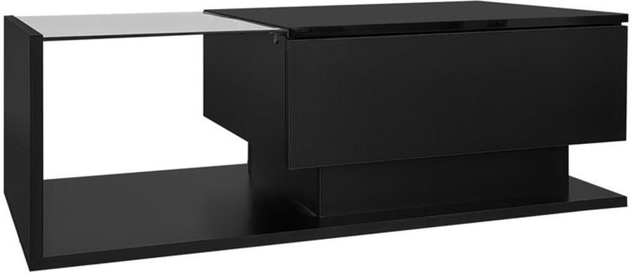 100x50x32 cm hoogglans zwarte salontafel met glazen blad en lades krasbestendig met 1 lade LED verlichting moderne stijl