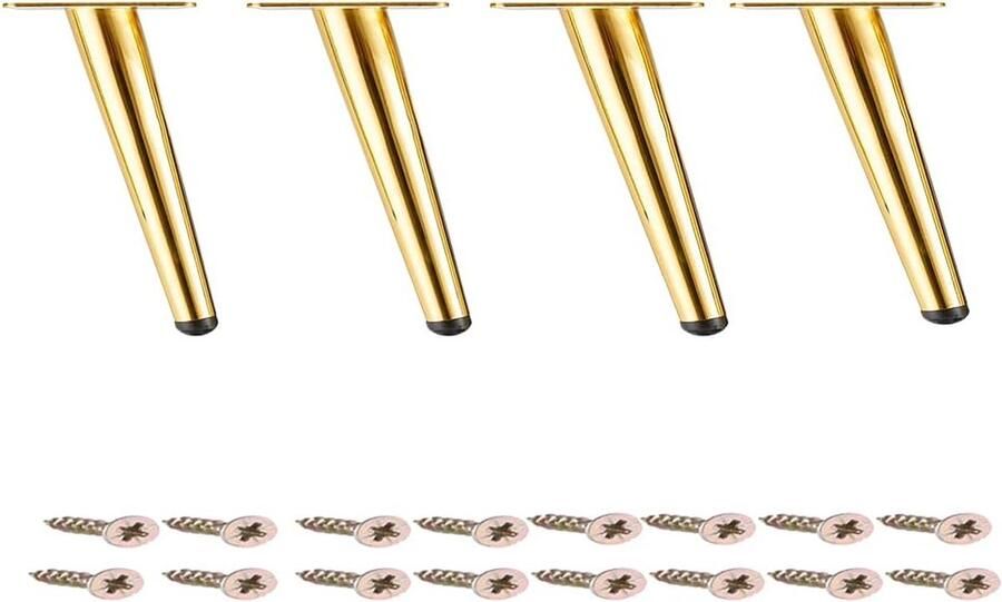 10.2 cm ijzeren meubeltafelpoten gouden ronde taps toelopende bankpoten schuine metalen kastpoten meubelpootbeslag voor salontafel set van 4
