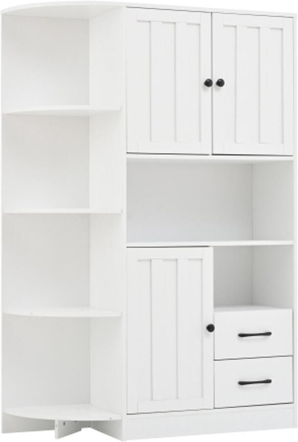 104x35x155 cm hoekkast woonkamer vitrine met 3 kasten 2 lades boekenplanken hoge kast highboard totaal 14 opbergruimtes sideboard wit