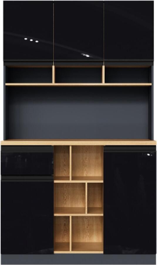 105×45×185cm moderne keukenkast buffetkast dressoir grijs en zwart metalen handgrepen verstelbare planken lades open opbergruimte anti-kantelaccessoires geschikt voor keuken woonkamer en slaapkamer