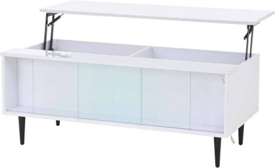Salontafel 105 x 50 x 43 cm In hoogte verstelbare salontafel met verborgen opbergruimte woonkamertafel met ledverlichting salontafel met ledverlichting gehard glas wit met 4 poten
