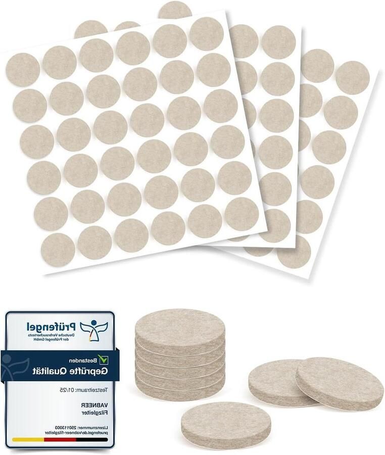 108 stuks viltglijders 25 mm beige zelfklevende vloerbescherming voor meubels met ronde poten van 25 mm set van meubelglijders met 5 mm dik vilt