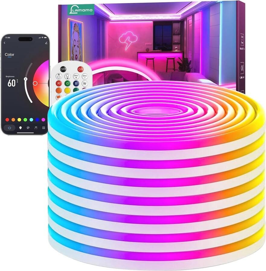 10m RGB Neon Ledstrip met Afstandsbediening en App Waterdicht en Flexibel Muzieksynchronisatie voor Woonkamer en Slaapkamer