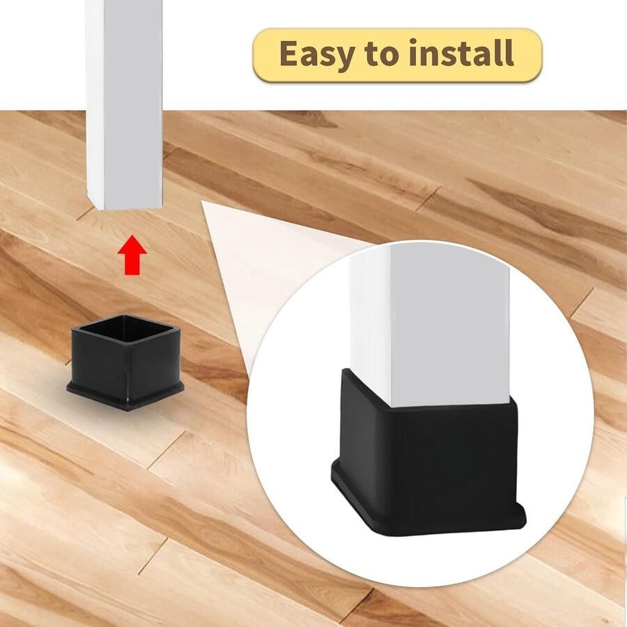 Zwarte stoel been caps antislip siliconen vloerbeschermers 10 stuks vierkante meubels tafelhoezen 40 x 40 mm 1-9 16 inch x 1-9 16 inch