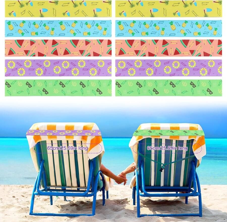 10Pcs Handdoek Ties Winddichte Handdoek Clips voor Strandstoelen Handdoek Tapes Houder Elastische Strandaccessoires voor Zomer Cruise Stoelen (5 Stijlen)