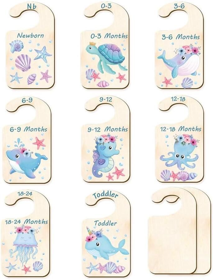 10Pcs Houten Baby Garderobe Verdelers Oceaan Kleding Grootte Verdelers Krans Kast Organisatoren Kwekerij Decor van Pasgeboren tot 36 Maanden Hanger Baby Garderobe Divider voor
