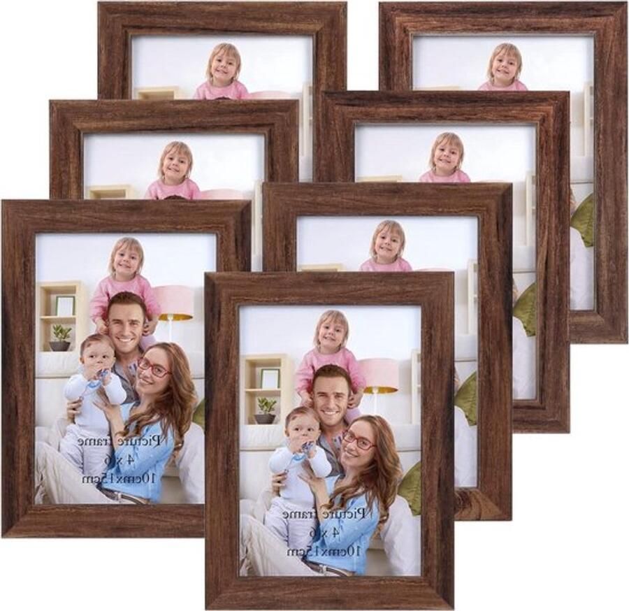 10x15 cm bruine fotolijst met glasplaat 7-delige set fotolijsten voor meerdere afbeeldingen cadeau voor vriend horizontaal of verticaal te plaatsen op tafel of aan de muur