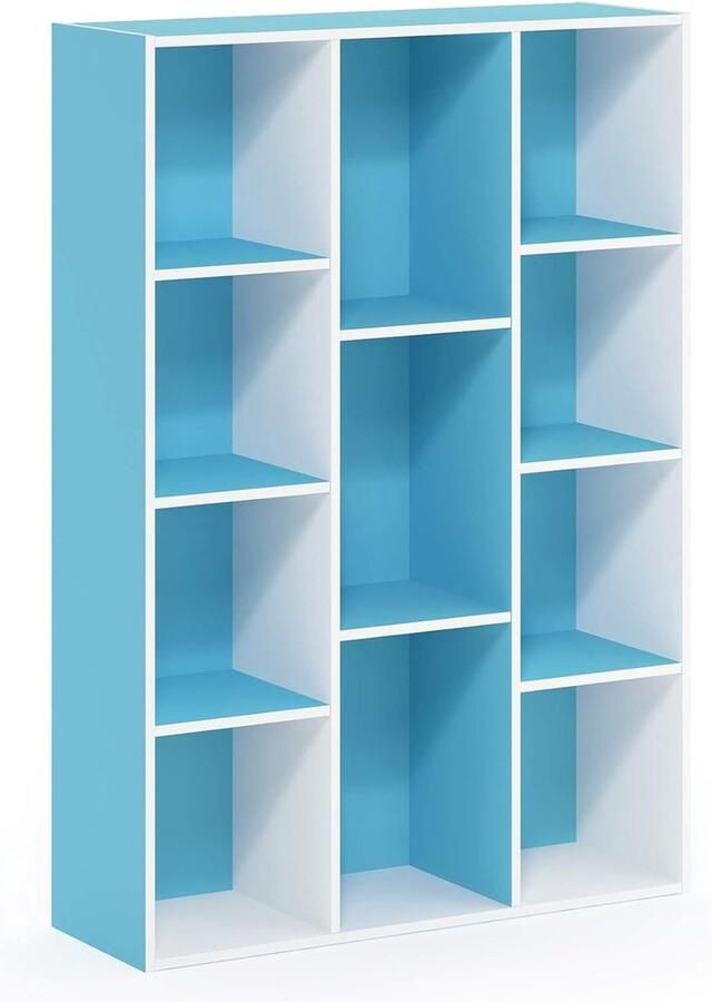11-Cube Reversible Open Shelf Bookcase White-Light Blue Furinno Luder