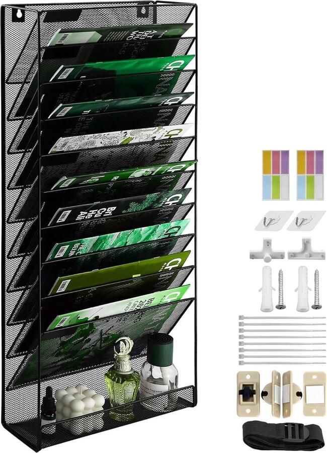 11-laags A4 gaas hangende vijlhouder Tijdschriftenhouder Documenthouder Brievenbakken Tijdschriftenopslagrek metalen gaasplank Brievenbakken voor bureau
