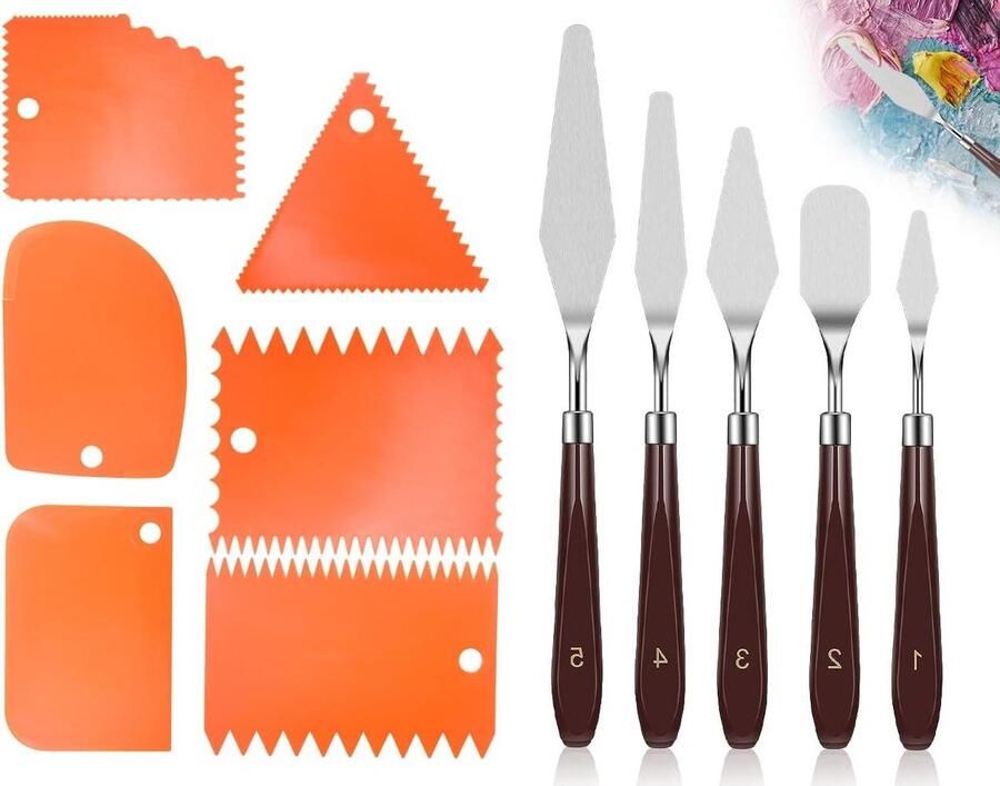 11 stuks spatels voor acrylschilderij en palet 5 stuks olieverf palletmessen en 6 stuks tandspatels voor structuurpasta