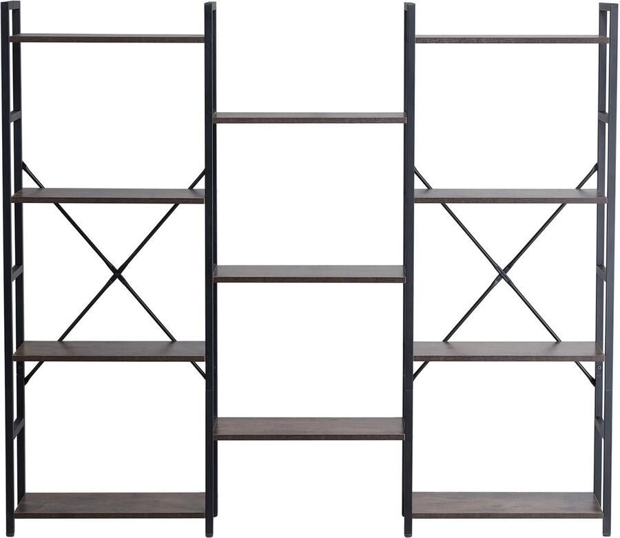 11-vaks Drievoudige metalen boekenkast industrieel groot vintage opbergmeubel. De open planken maken het een prachtig pronkstuk voor in huis