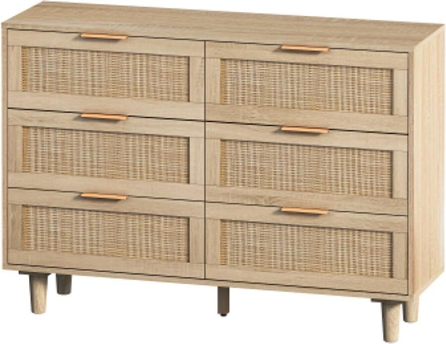 GOTAGEE 110CM 6-laden rotan opbergkast rotan lade voor slaapkamer woonkamer natuurlijk