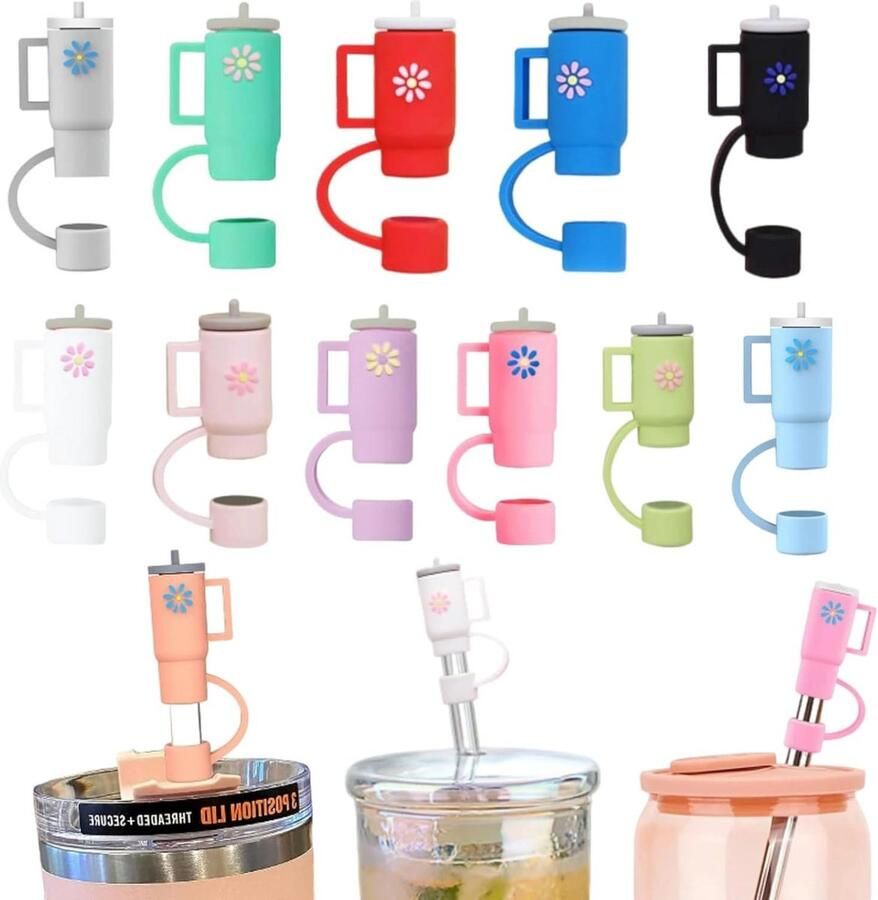 11PCS Cup Shaped Straw Cap Mini Cute and Safe Food Grade Silicone Straw Cap Special Accessory for 10mm Straw Conquerall