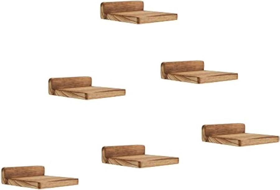 12 7 x 10 x 4 cm Houten Vierkante Zwevende Planken Compacte Stijl Mini-wandplank Voor Kleine Voorwerpen Hangende Wandplank Decoratie Voor Slaapkamer Woonkamer Set van 6(Zwart Koolzuur)