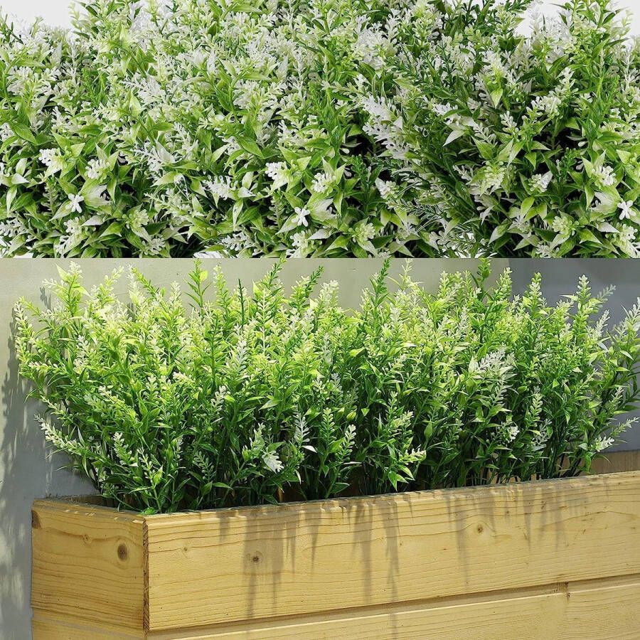 12 bundels kunstmatige lavendelstruiken kunstbloemen voor buiten kunstgroen lavendel UV-bestendige planten voor bloemenarrangement tafel kernstuk huis tuindecoratie (wit)