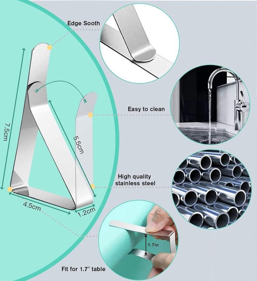 12 delig tafelkleed klemmen RVS stabiel verstelbare tafelkleed klemmen tafelkleed klemmen tafelkleed klemmen voor restaurants feesten picknicks buffetten zilver