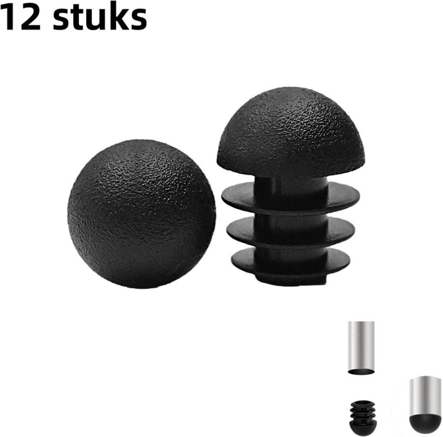 12-delige Bullet Head tafel- en stoelvoetenbankpijpplug Waterdicht Tafel- en stoelaccessoires 16 mm ronde kopplug (zwart) PE