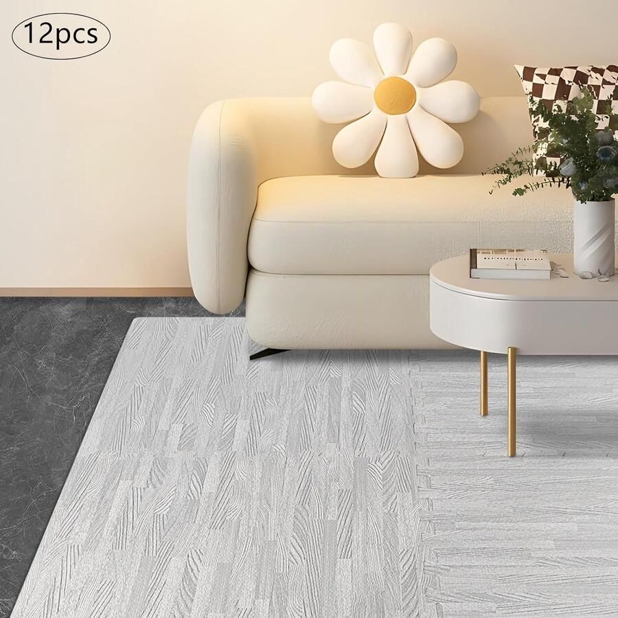 12-delige Decoratieve Schuimrubberen Vloertegels Houtnerfafwerking 30x30x1cm Schuimrubberen Puzzelmatten Fitnessmatten Voor Thuis Kruipmatten Voor Kinderen Grijs