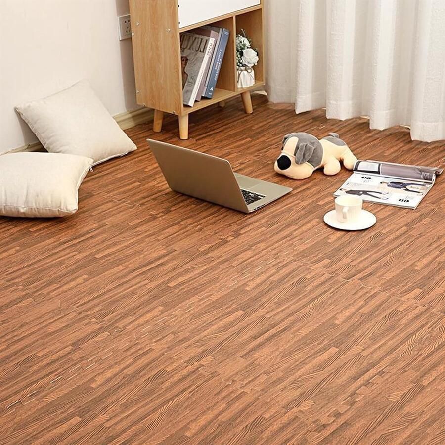 12-delige Decoratieve Schuimrubberen Vloertegels Houtnerfafwerking 30x30x1cm Schuimrubberen Puzzelmatten Fitnessmatten Voor Thuis Kruipmatten Voor Kinderen Donkerbruin