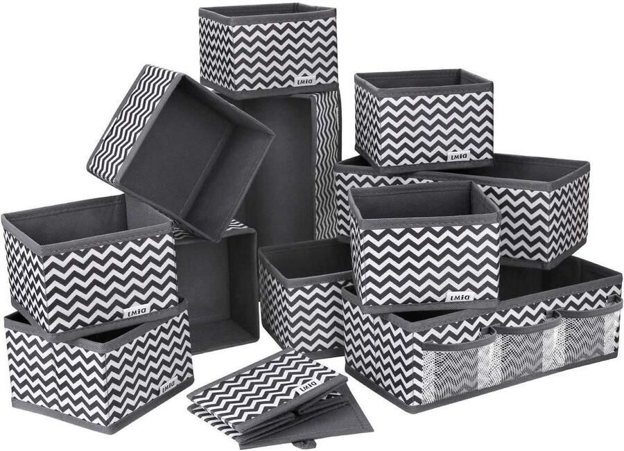 12 stuks lade-organizer voor dressoirs stoffen opbergdoos opvouwbare kledingkastverdelers kubussen voor sokken ondergoed stropdassen sjaals cosmetica (grijs)