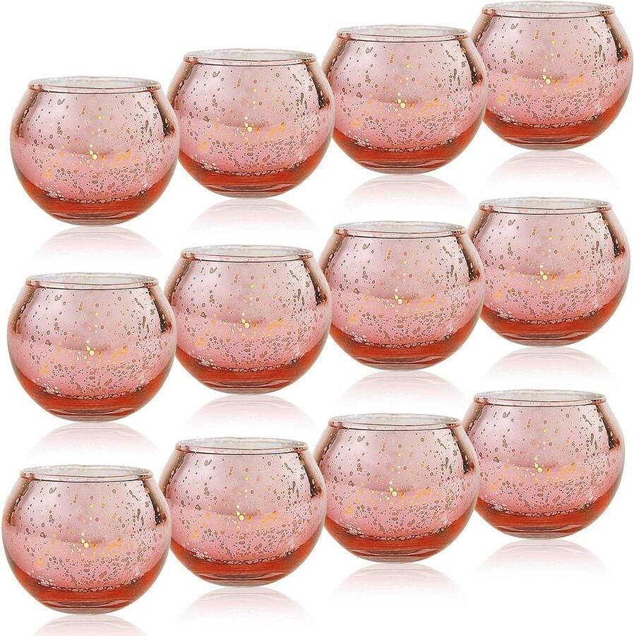 12-delige set glazen kandelaars 5 x 55 cm Decoratieve theelichthouders Goudkleurig roze blauw Kaarsenhouders voor op tafel